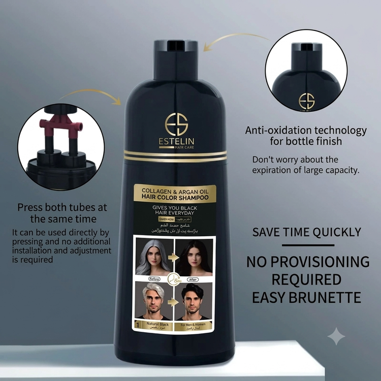 شامپو رنگ بدون آمونیاک رفع سفیدی مو استلین مدل Collagen & Argan Oil
